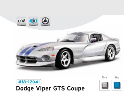 модель 1:18 A/M Gold Dodge Viper GTS Coupe /Синий с белыми полосам